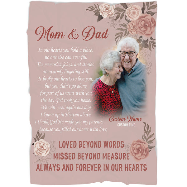 Memorial Blanket - Thank God Made You My Parents Fleece Blanket Personalized Memorial Gift Sympathy Gift for Loss of Mom & Dad, Parents Remembrance Blanket Bereavement Gift - JB275