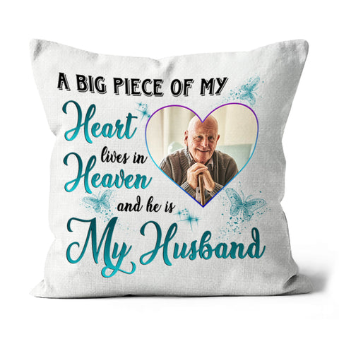 Husband Memorial Personalized Pillow Piece of My Heart in Heaven Remembrance Sympathy Gift 1-side Print| NPL86