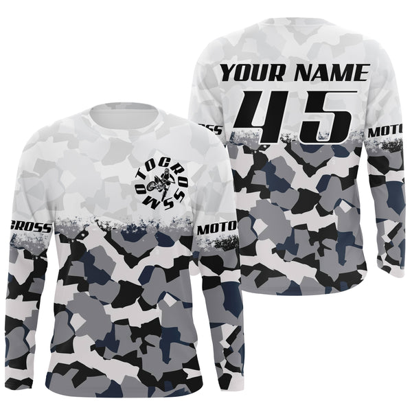 Customizable dirt bike jersey youth adult kid UPF30+ Motocross white camo racing motorcycle shirt PDT83