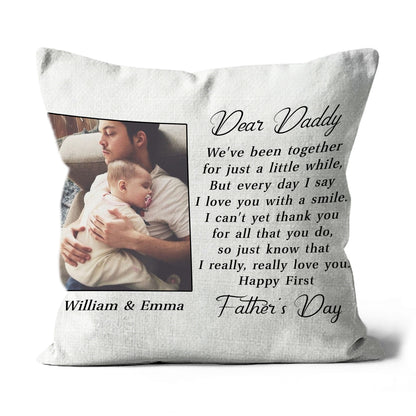 Happy First Fathers Day Personalized Pillow (Insert Included) Custom Gift for New Dad 1-side Print| NPL127