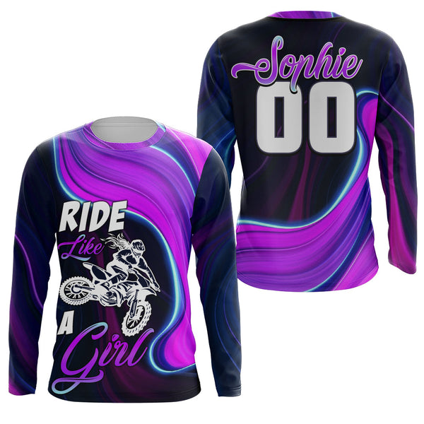 Ride Like A Girl Custom Motocross Jersey UPF30+ Women Dirt Bike Shirt Long Sleeves NMS1354