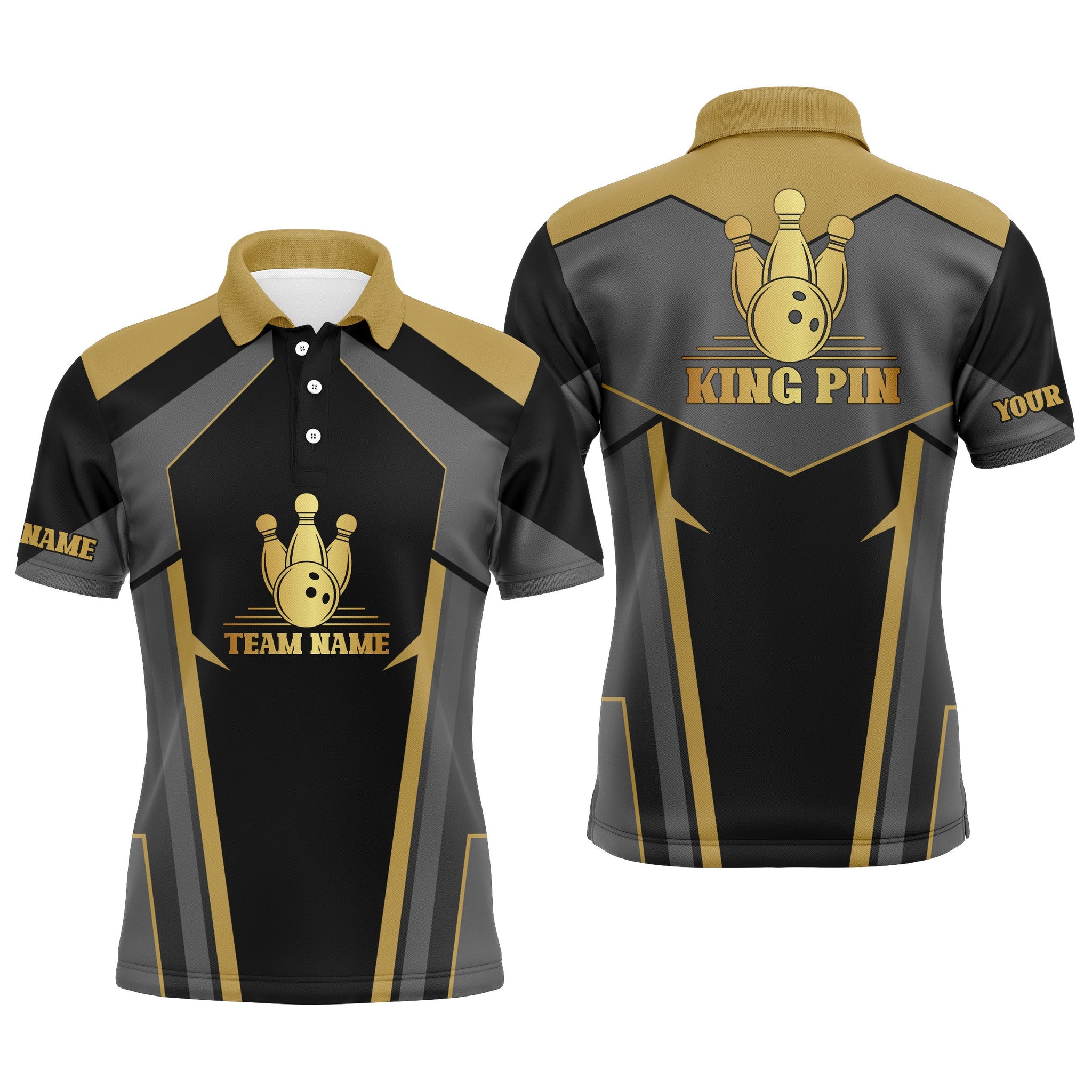 King Pin Custom Bowling Shirt for Men, Team Bowling Polo Short Sleeve, 3D Print Men Bowlers Shirt NBP16