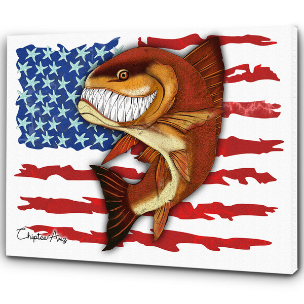 Redfish fishing with American flag ChipteeAmz's art Matte Canvas AT006