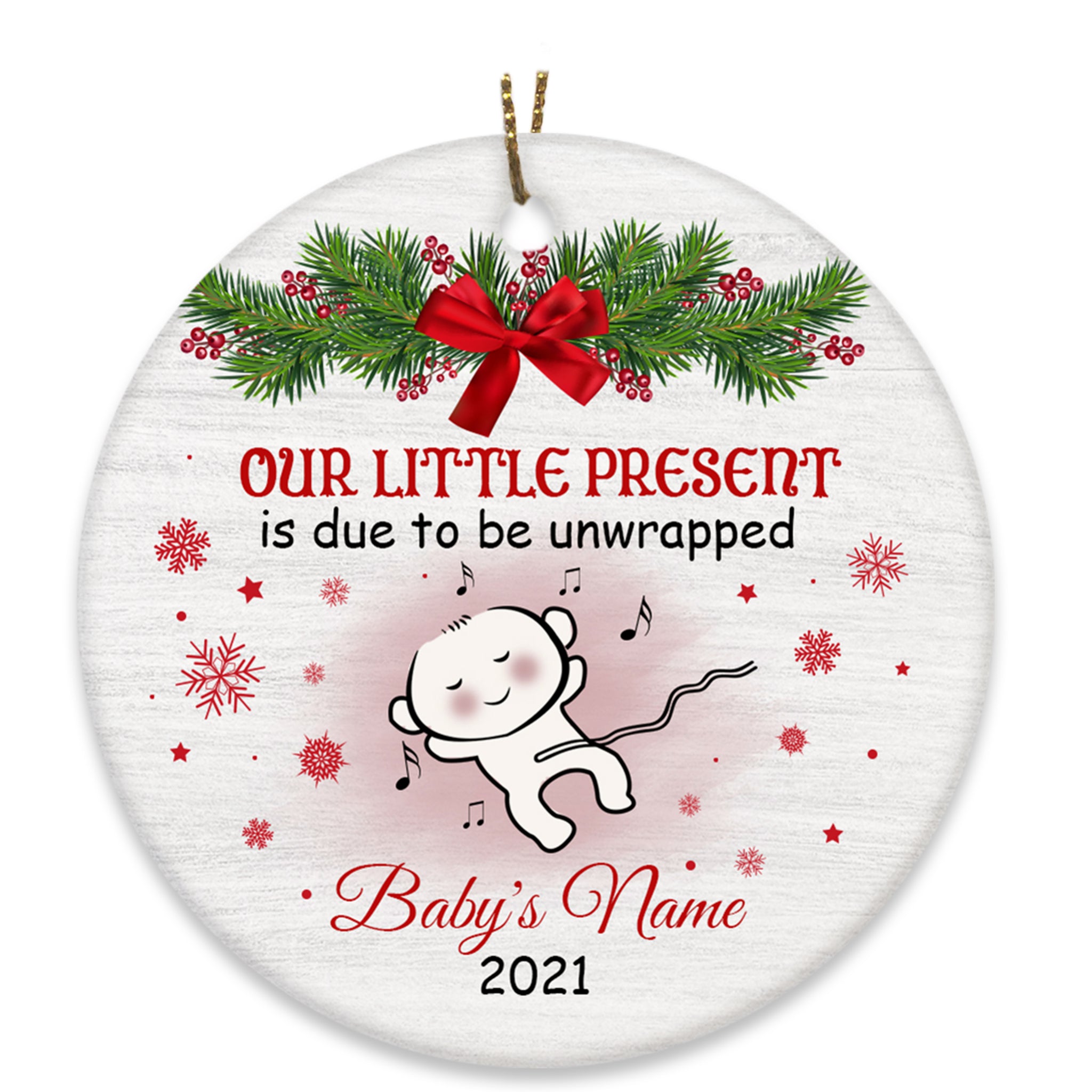 New Baby Christmas Ornament - Cute Ornament Gift for Dad to Be, Expecting Mother on Christmas Baby Reveal Pregnancy Announcement| NOM137