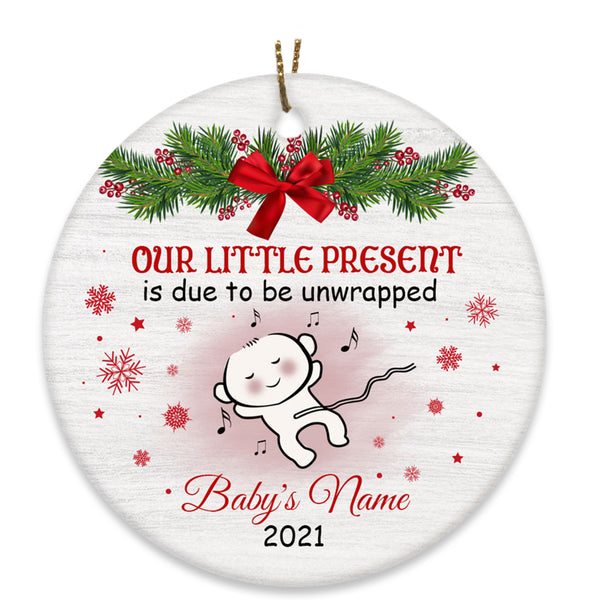 New Baby Christmas Ornament - Cute Ornament Gift for Dad to Be, Expecting Mother on Christmas Baby Reveal Pregnancy Announcement| NOM137