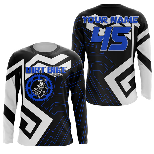 Custom dirt bike jersey blue UPF30+ kids adults motocross racing long sleeves motorcycle off-road NMS1036