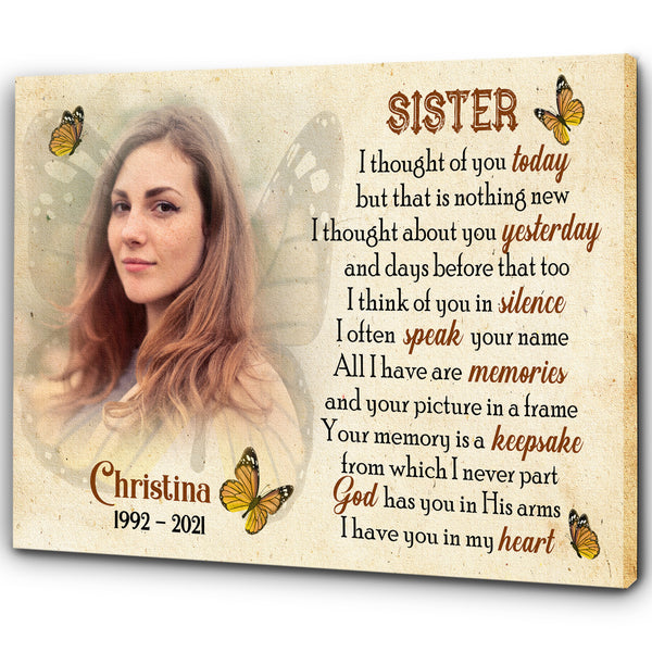 Sister Remembrance - Personalized Memorial Canvas| In Memory of Sister, Angel Sister in Heaven Sympathy Canvas,  Memorial Gift for Loss of Sister, Bereavement Gift| N2417