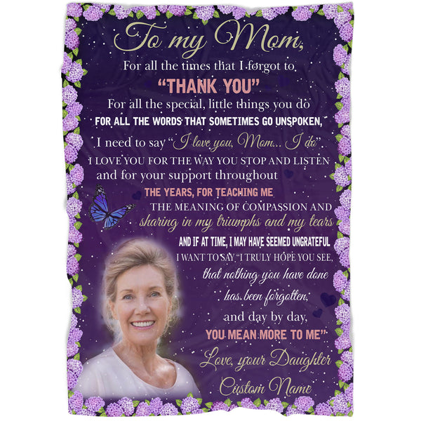 Personalized Gift for Mom| To My Mom Blanket with Picture| Purple Blanket Mom Gift| Sentimental Gift for Mom on Christmas, Birthday, Mother's Day Gift JB192