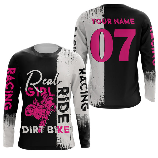 Motocross jersey custom youth women men UPF30+ pink racing Real Girl Ride Dirt Bike off-road shirt PDT297