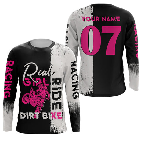 Motocross jersey custom youth women men UPF30+ pink racing Real Girl Ride Dirt Bike off-road shirt PDT297