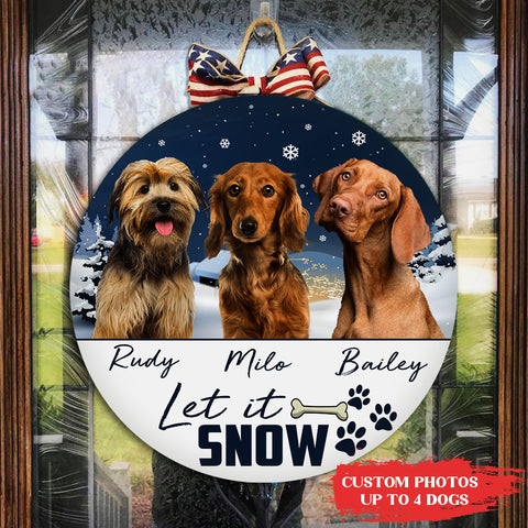 Let It Snow - Personalized Christmas Wooden Door Hanger for Dog Owners, Custom Dog Welcome Sign, X-mas Dog Sign Decor| NDH07
