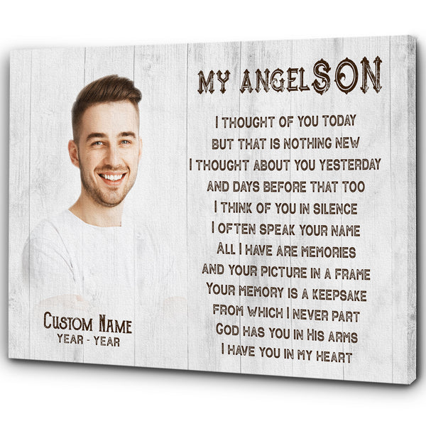 Son Remembrance Personalized Canvas - My Angel Son in Heaven| Memorial Sympathy Gifts for Loss of Son, Son Bereavement Keepsake, Youth Cancer Condolence Gift| N2425