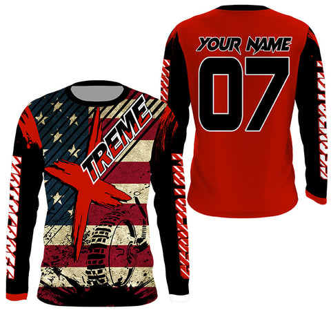 Extreme custom Motocross jersey UPF30+ American flag dirt bike racing kid women men off-road shirt PDT272