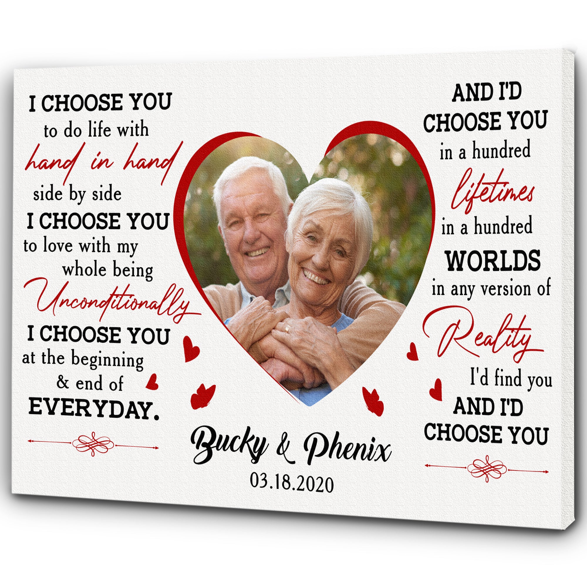 Gift for Couple| Personalized Canvas| I Choose  You To Do Life With Hand In Hand| Best  Anniversary Canvas for Her| Wedding Gifts  Ideas for Wife on Valentine’s Day, Christmas  CP192 Myhifu