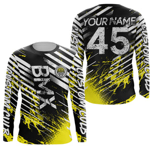 Custom black yellow BMX race gear Lightweight UPF30+ sun shirts kid youth adult Cycling racewear| SLC108