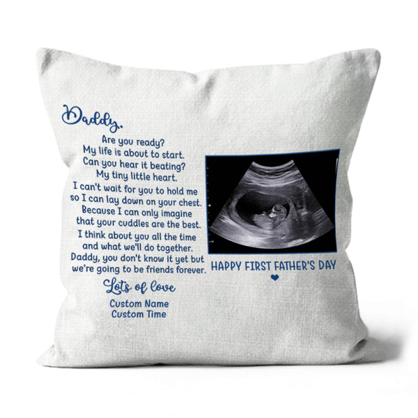 Daddy Are You Ready Custom Pillow| First Father's Day Gift for New Dad, 1st Time Dad, Expecting Dad| JPL102