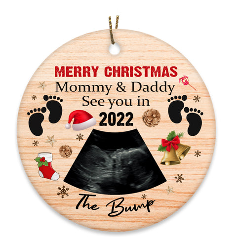 Baby Handprint Ornament| Bump First Christmas to Mommy and Daddy Baby Sonogram Ornament on Christmas OP48
