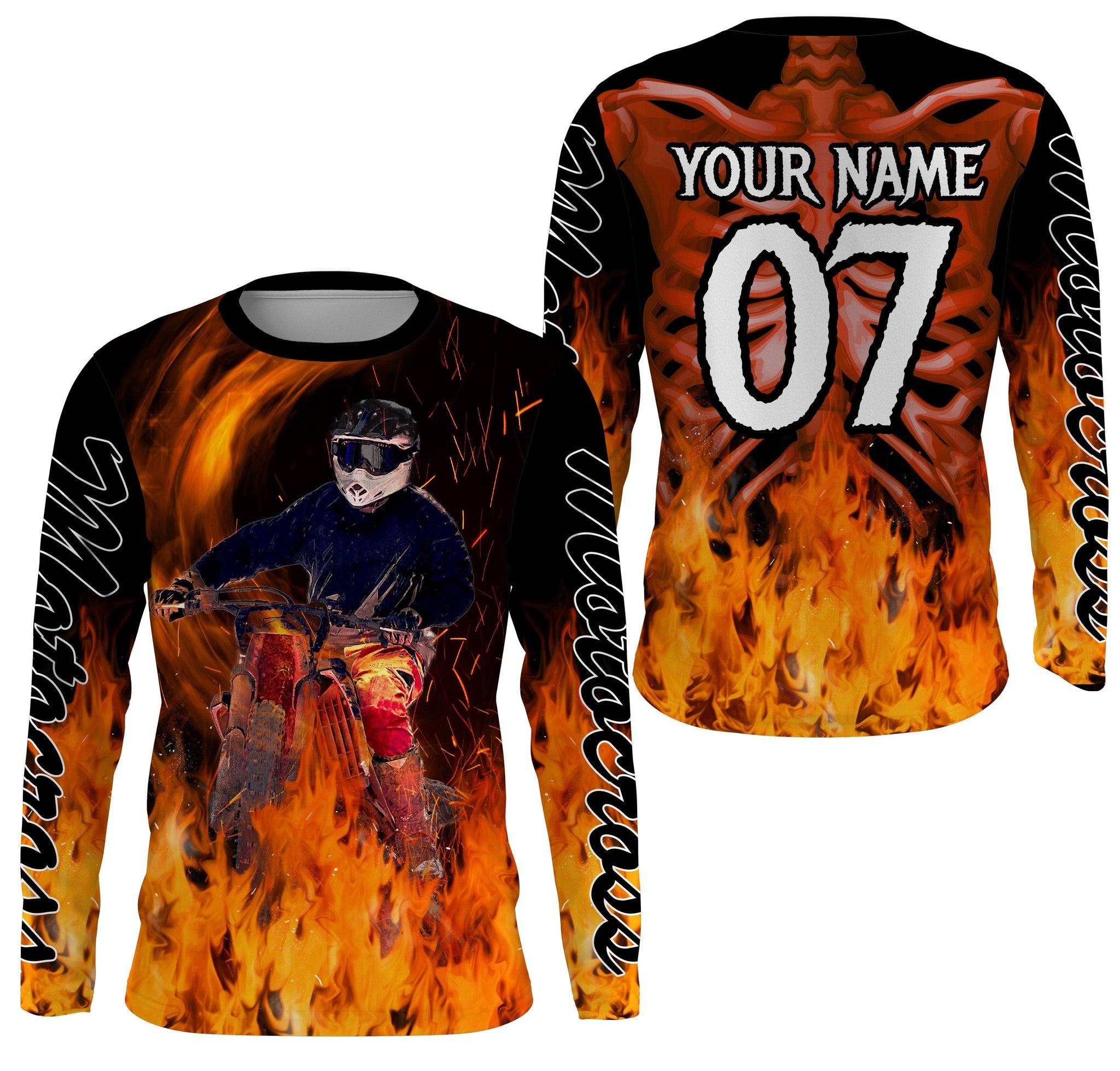 Personalized UPF30+ Motocross jersey racing biker orange adult&kid skeleton MX off-road motorcycle PDT27