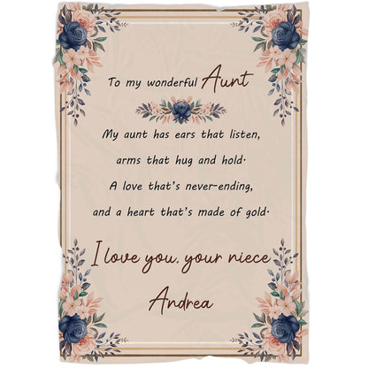 Personalized Blanket To My Wonderful Aunt| Custom Gift for Aunt from Niece Nephew| Aunt Blanket Aunt Gift for Christmas, Birthday, Mother's Day| JB218