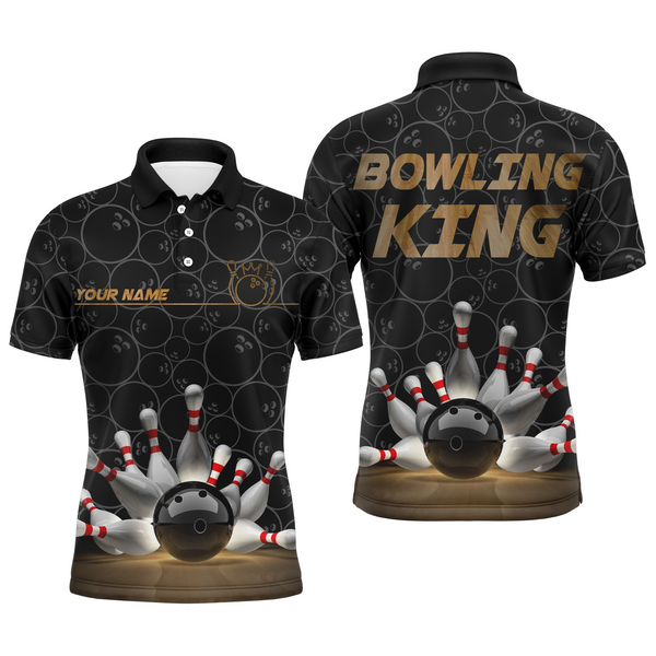 Bowling King Men Polo Shirt, Personalized Name Bowlers Jersey Short Sleeves NBP86