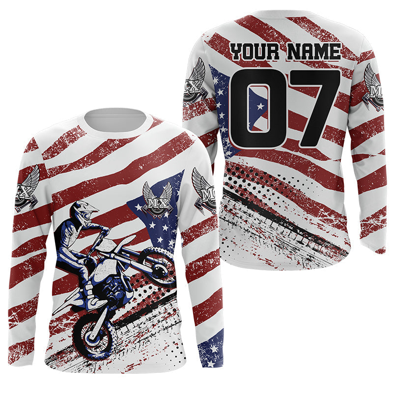 Personalized American flag MX jersey kid women men UPF30+ Patriotic dirt bike shirt off-road PDT360