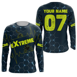 Personalized Motocross men women kid blue jersey UPF30+ freestyle off-road extreme dirt bike shirt  PDT322