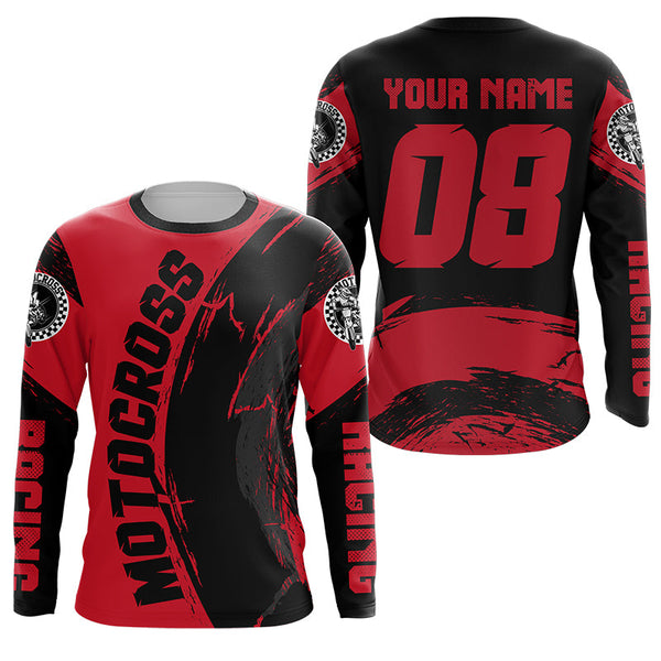 Kid&adult red motocross jersey custom youth Dirt Bike upf30+ off-road shirt biker motorcycle PDT419