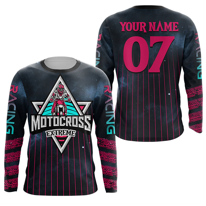 Custom Motocross racing jersey kid adult extreme UPF30+ motorcycle pink dirt bike shirt off-road PDT306