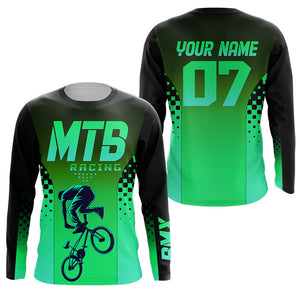 Green MTB Racing Jersey Kids Youth Mountain Biking Shirt UPF30