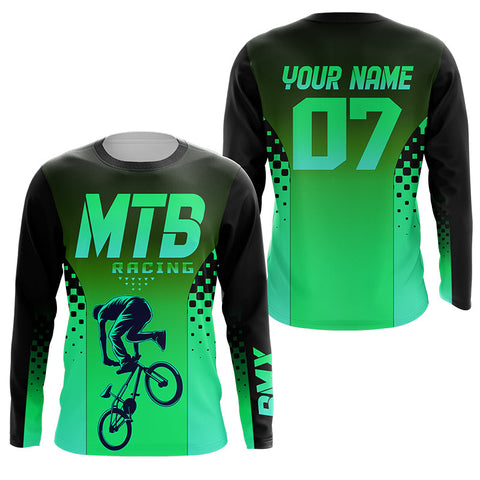 Green MTB Racing Jersey Kids Youth Mountain Biking Shirt UPF30+ Mens Cycling Jersey Boys Girls| SLC278