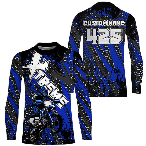 Dirt bike jersey UPF30+ custom number blue kids adult Motocross riding off-road shirt motorcycle PDT230