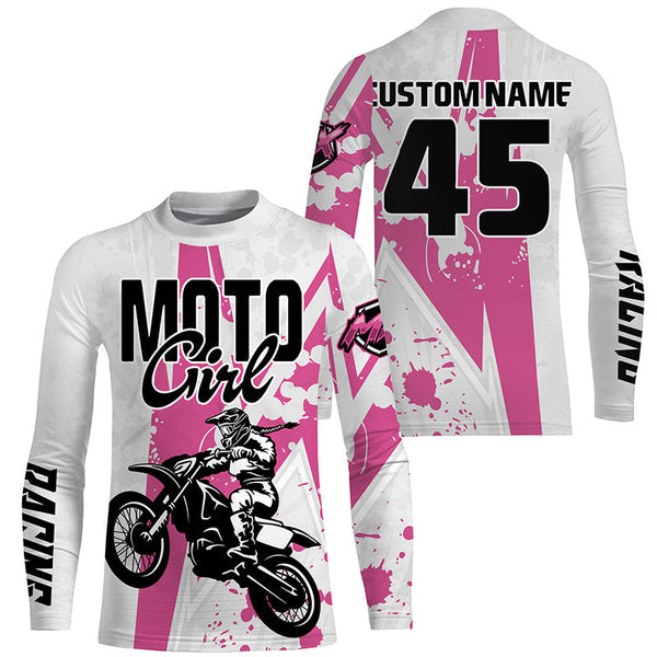 Custom jersey for Motocross youth pink dirt bike off-road UPF30+ MX biker girl motorcycle shirt PDT233