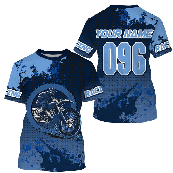 Custom Motocross racing jersey UV protective blue dirt bike for youth men women motorcycle shirt PDT25