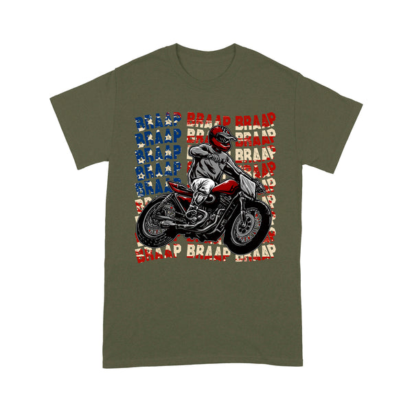 Patriotic Motorcycle Men T-shirt - Braap American Flag Biker Tee - Cool Motocross Racing Shirt| NMS252 A01