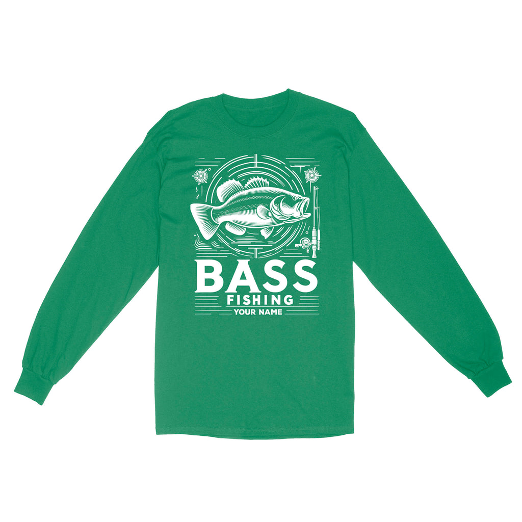 Long Sleeve - Bass Fishing Custom Name Personalized Fishing Shirt A53, L / Kelly Green