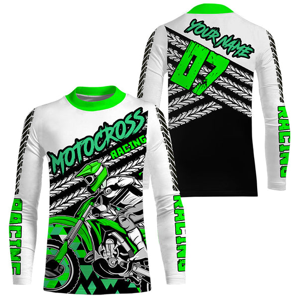 Kid&adult custom Dirt Bike jersey green UPF30+ extreme motocross racing shirt off-road motorcycle PDT413