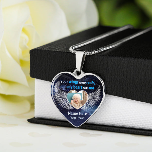 Custom Memorial necklace with photo| Your wings were ready| Rememberance jewelry sympathy loss gift NNT26