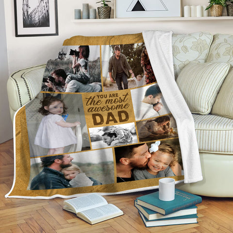 Personalized Dad Blanket| The Most Awesome Dad Blanket| Dad Photo Collage Blanket| Dad Birthday Dad Christmas Dad Gift for Father's Day| Gift for Dad from Daughter Son| JB204