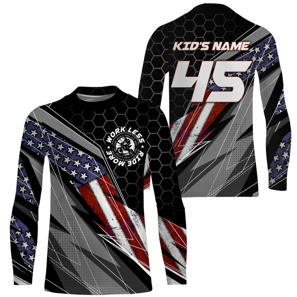 Personalized Racing Jersey UPF30+ Patriotic Work Less Ride More Dirt Bike Rider Motorcycle Racewear| NMS596