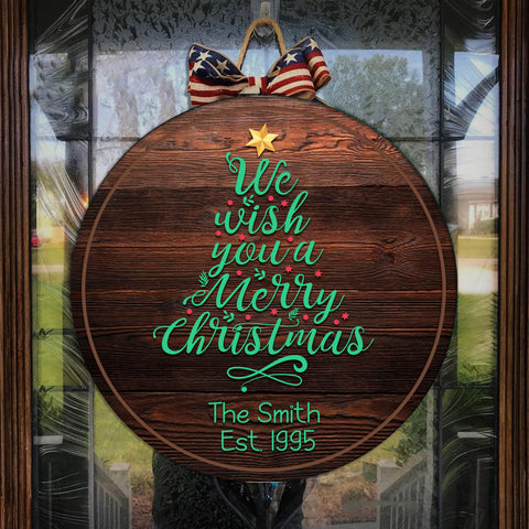 Personalized Christmas Wooden Door Hanger| We Wish You A Merry Christmas Door Hanger| Custom Family Name Door Hanger Christmas Theme Decoration| Xmas Sign Xmas Decoration for Home JDH36