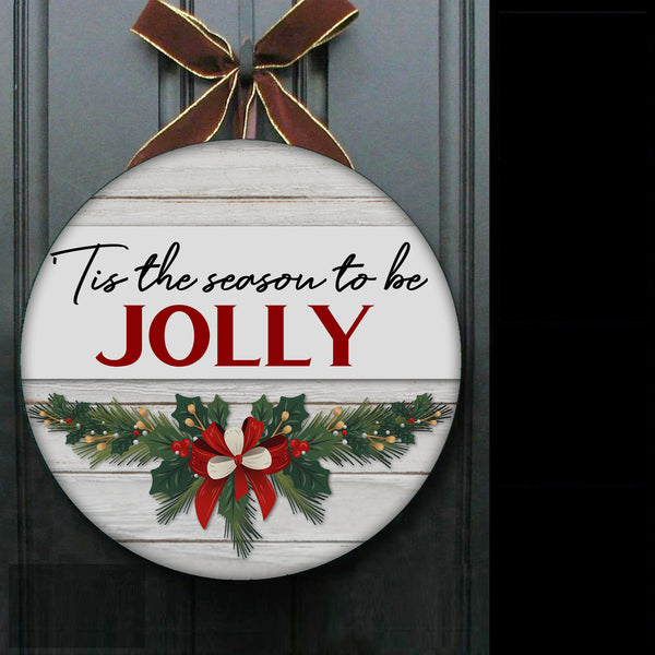 Christmas Wooden Door Hanger| Tis The Season To Be Jolly Door Hanger| Xmas Sign Christmas Front Door Decor| Christmas Decoration for Wall, Home| Christmas Sign Xmas Door Hanger| JDH13