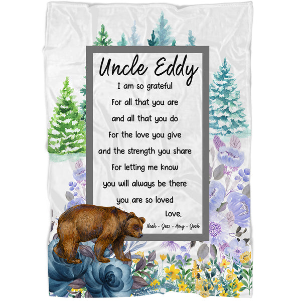 Personalized Blanket For Uncle| Bear Fleece Blanket| Custom Gift for Uncle from Nephew Niece| Thoughtful Gift for Uncle on Christmas, Birthday, Father's Day| JB219