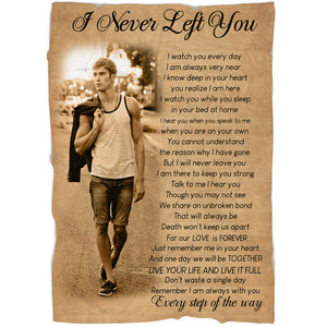 Memorial Blanket| I Never Left You- Custom Image Blanket | Meaningful Remembrance Fleece Throw, Deepest Grief Sympathy Gift for Loss of Son, Mother, Father, Grandmother| T222