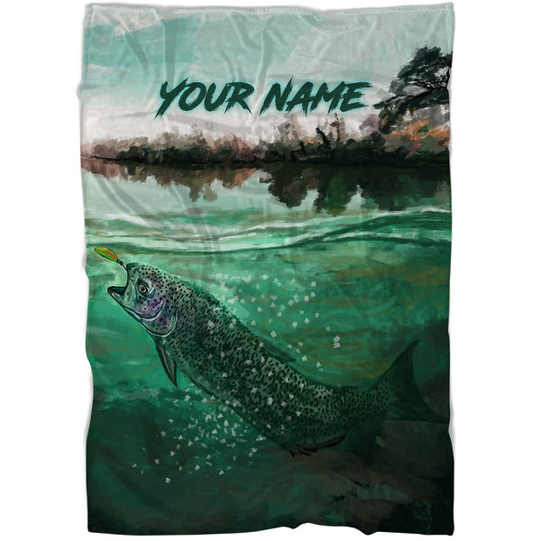 Rainbow Trout Fly Fishing ChipteeAmz's art custom name soft fleece throw blanket AT055