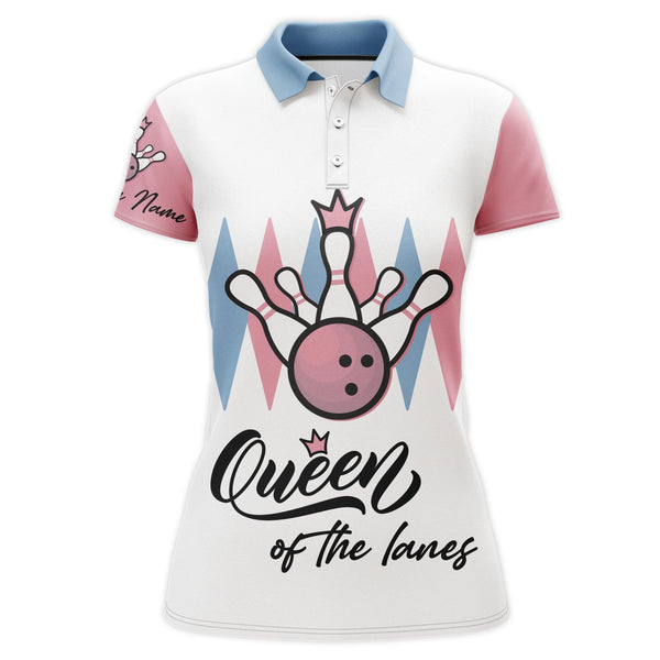 Personalized Women Bowling Polo Shirt, Queen of The Lanes, Short Sleeve Female Bowlers Jersey NBP30