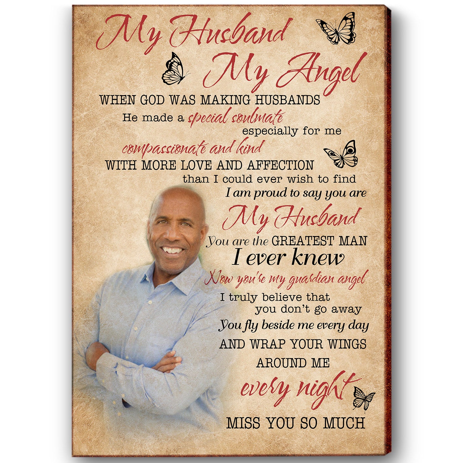 Personalized Memorial Canvas| My Husband My Angel| Memorial Gift for Loss of Husband| Husband Remembrance| Sympathy Gift for a Widow, Grieving Wife| Bereavement Keepsake| N1938 Myfihu