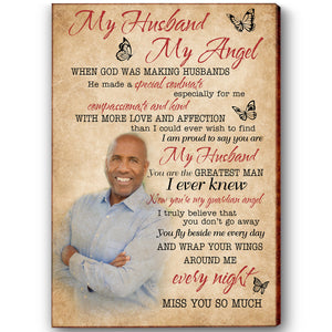 Personalized Memorial Canvas| My Husband My Angel| Memorial Gift for Loss of Husband| Husband Remembrance| Sympathy Gift for a Widow, Grieving Wife| Bereavement Keepsake| N1938 Myfihu