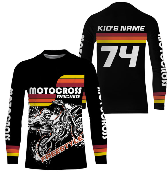 Adult&kids custom black dirt bike jersey UPF30+ Motocross off-road biker motorcycle MX shirt PDT204