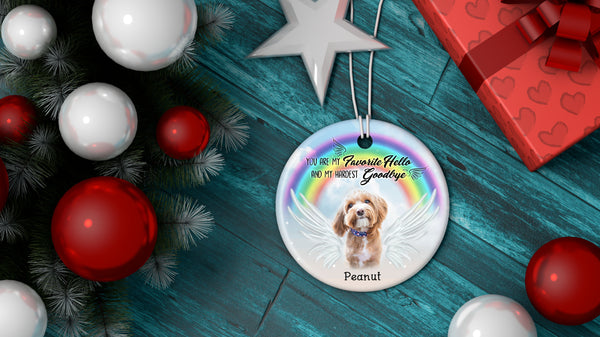 Favorite Hello Hardest Goodbye - Pet Memorial Ornament Custom Photo| Pet Loss Christmas Ornament, Remembrance for Loss of Dog, Loss of Cat| NOM12