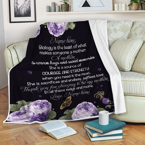 Personalized Blanket for Bonus Mom| Mother Purple Floral Fleece Blanket| Sentimental Gift for Adopted Mom, Bonus Mom, Stepmom, Stepmother on Mom's Birthday Christmas Mother's Day| JB211